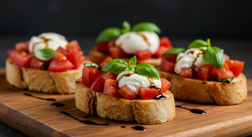 Knusprige Baguettes mit Tomaten, Mozzarella & frischen Kräutern überbacken