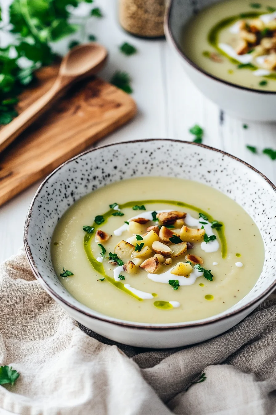 Cremige Kartoffel-Bärlauchsuppe mit Pinienkernen 4 Cremige Kartoffel-Bärlauchsuppe mit Pinienkernen