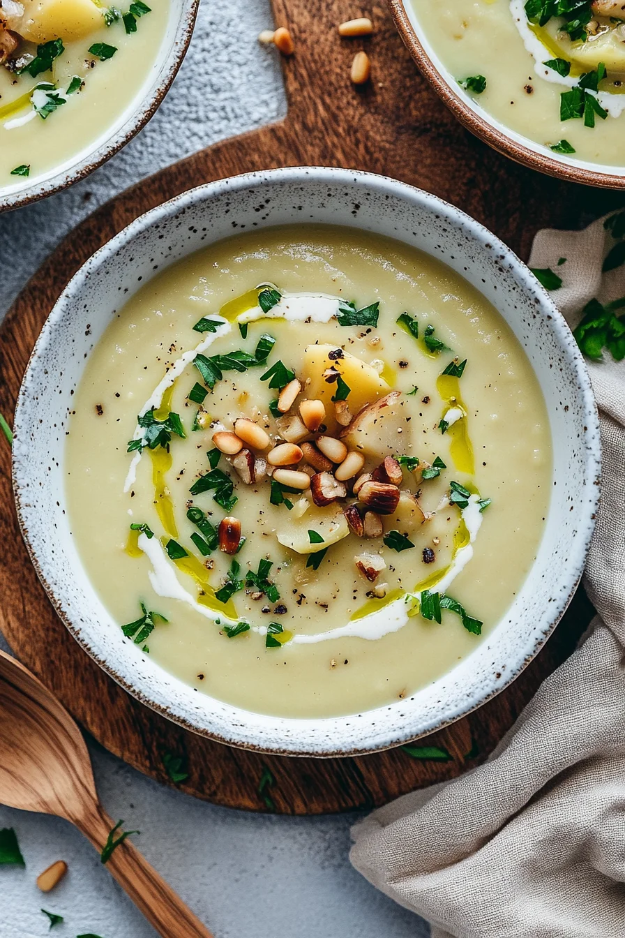 Cremige Kartoffel-Bärlauchsuppe mit Pinienkernen 5 Cremige