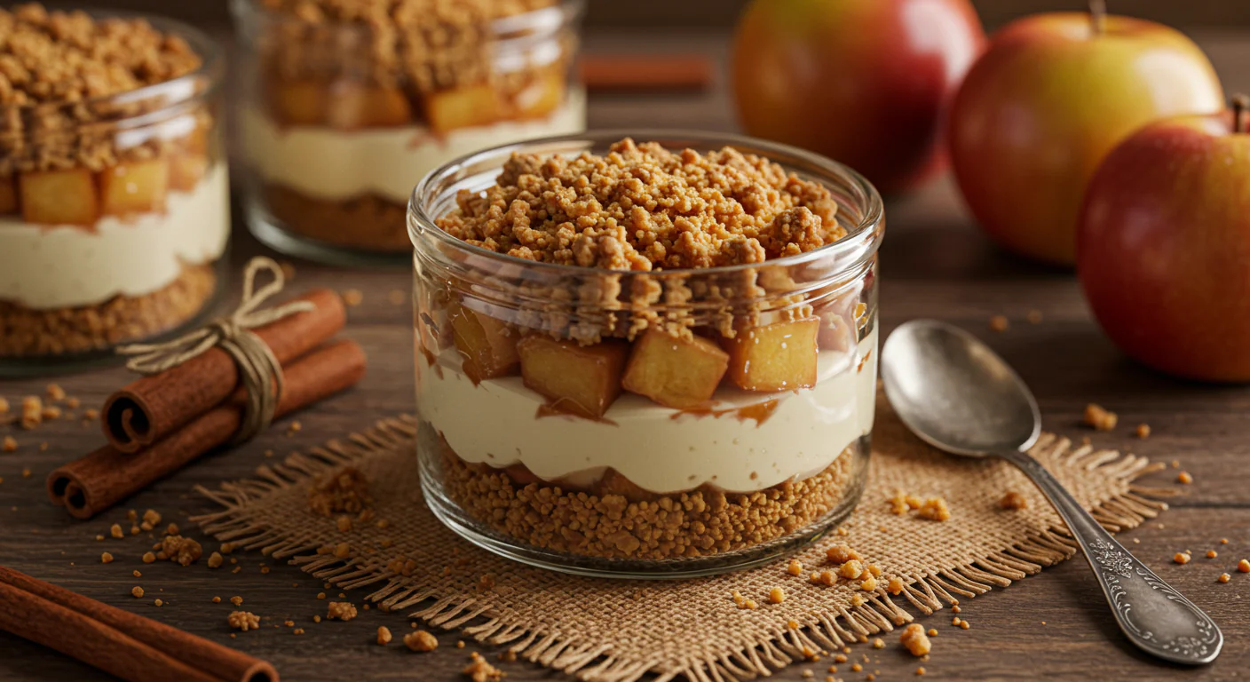 Apfel-Crumble im Glas: Schnelles Dessert mit Frischkäse und Zimtnote