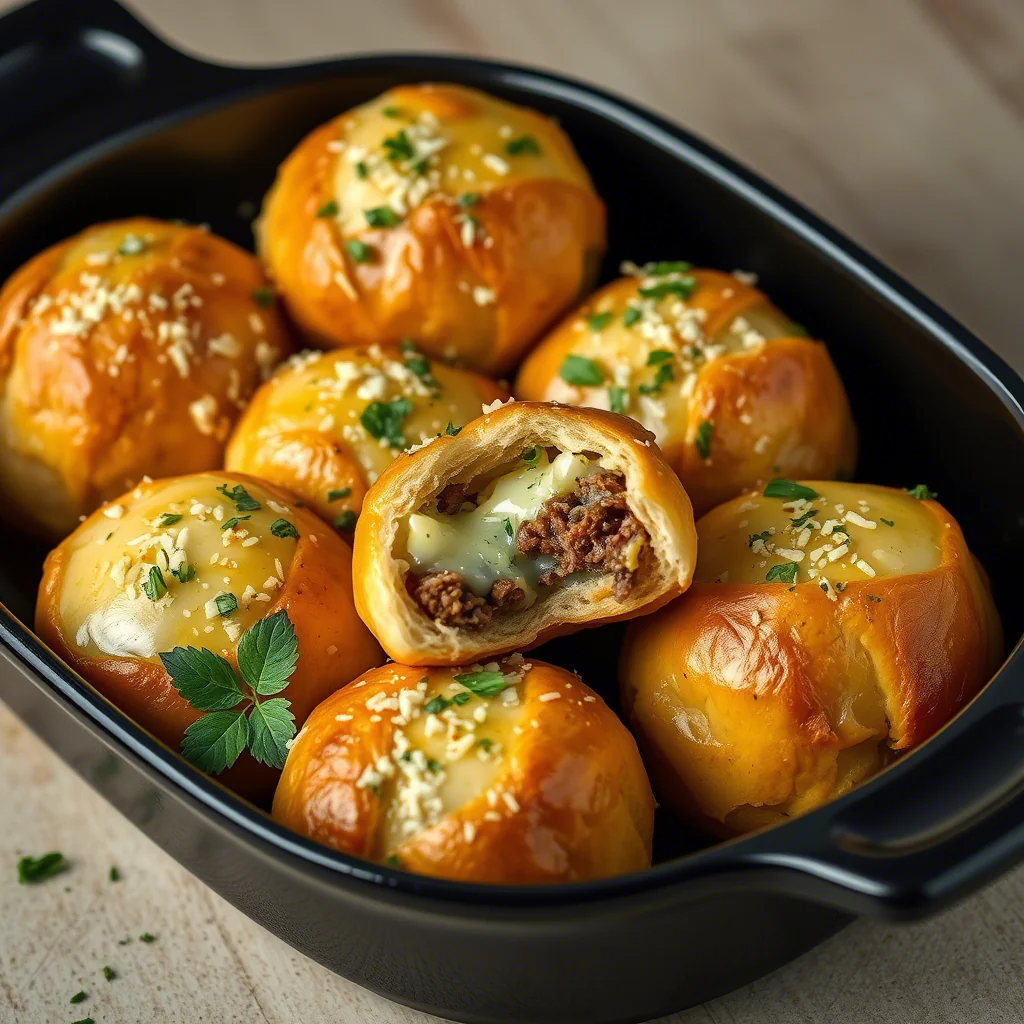 Cheeseburger Bomben aus dem Ofen Mit Parmesan Knoblauch & Käse gefüllt so lecker