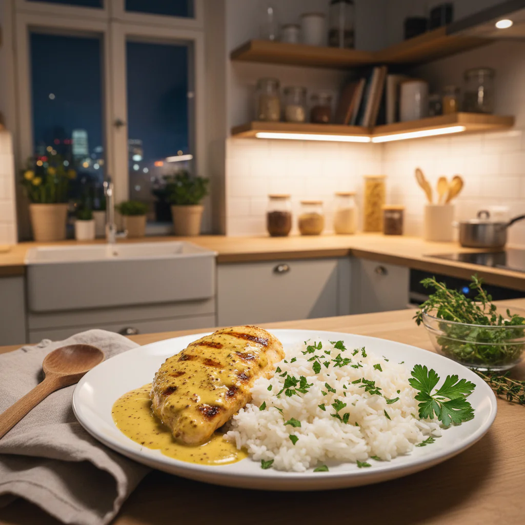 Honig-Senf-Hähnchen mit Reis: Süß-würziger Genuss in 30 Minuten