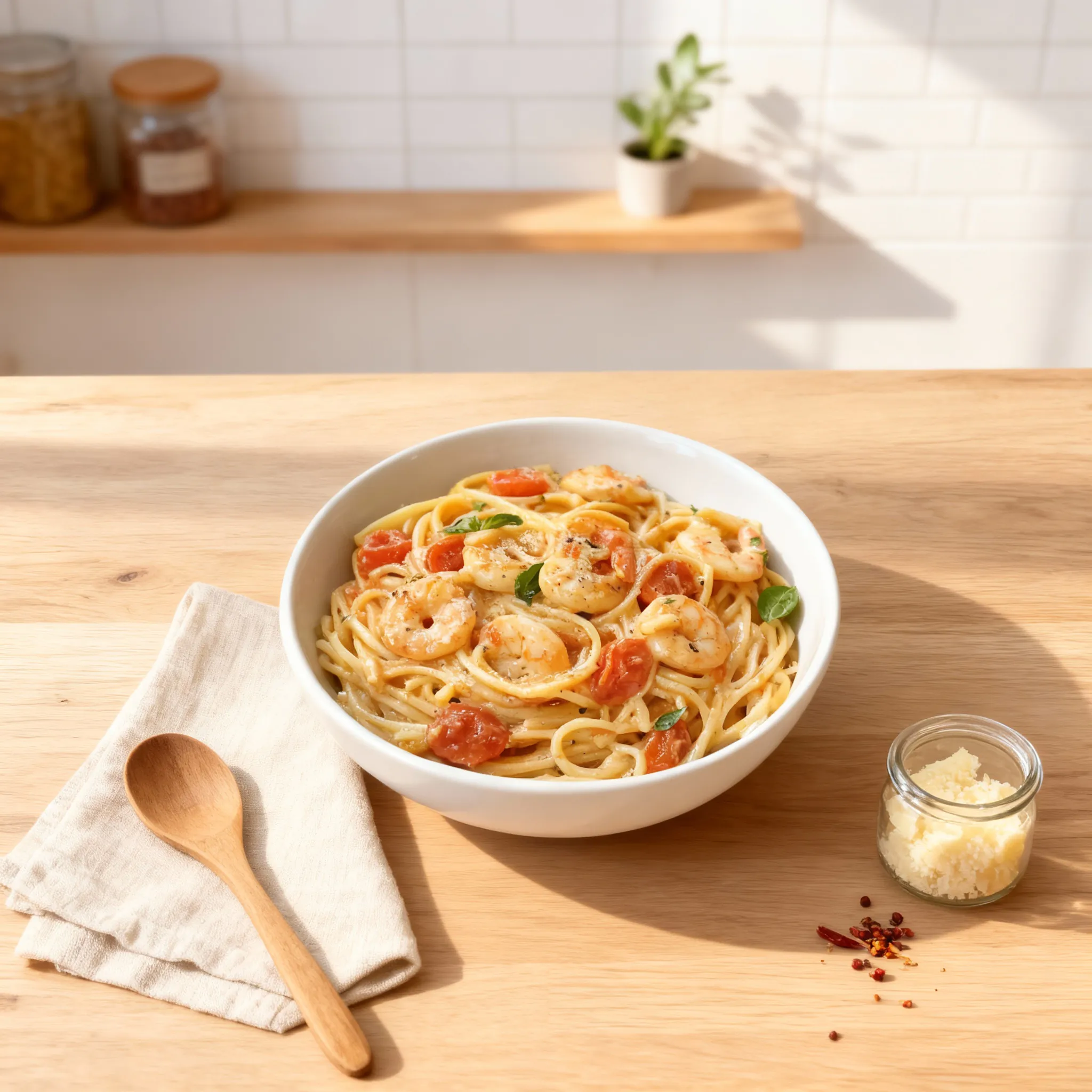 Schnelle Spaghetti mit Garnelen in Frischkäsesauce – Cremiges Pasta Rezept für Abendessen