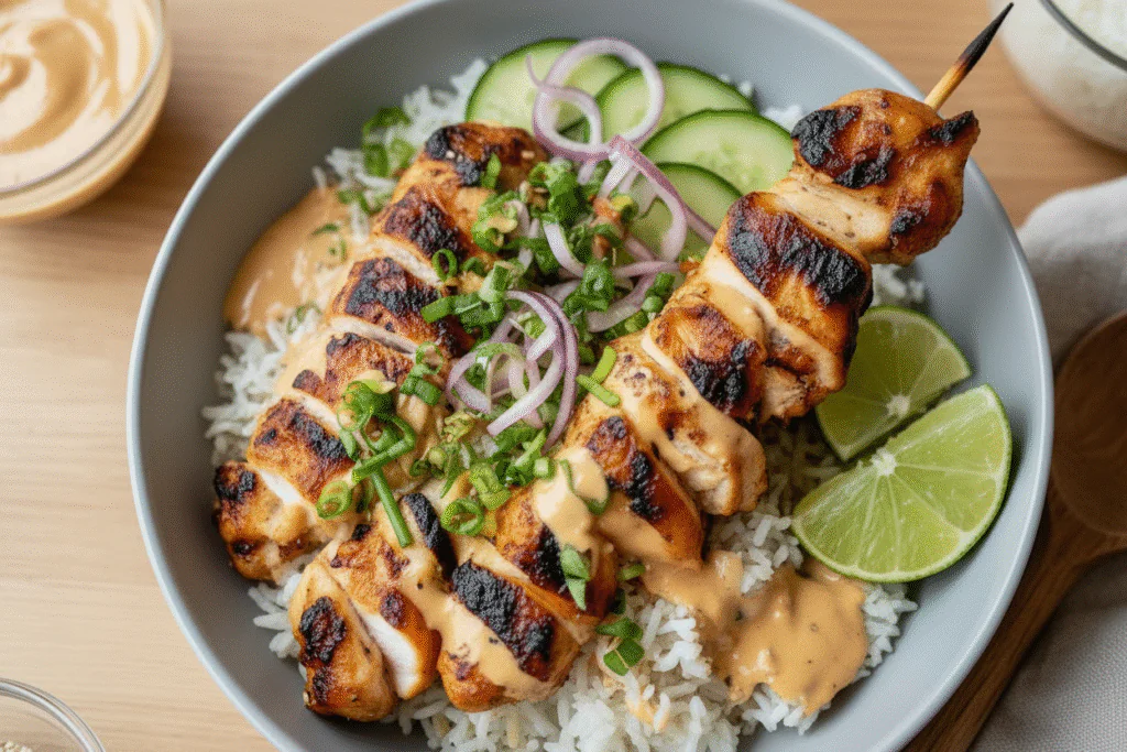 Sweet Chili Hähnchen Bowl mit Kokos-Limetten-Sauce