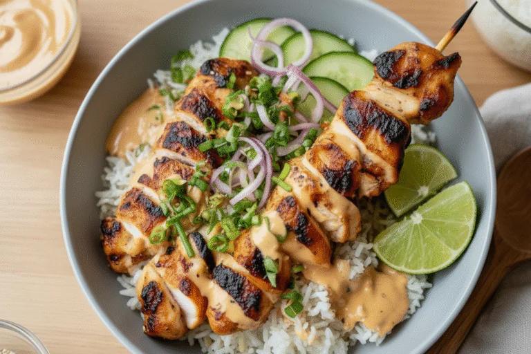 Sweet Chili Hähnchen Bowl mit Kokos-Limetten-Sauce