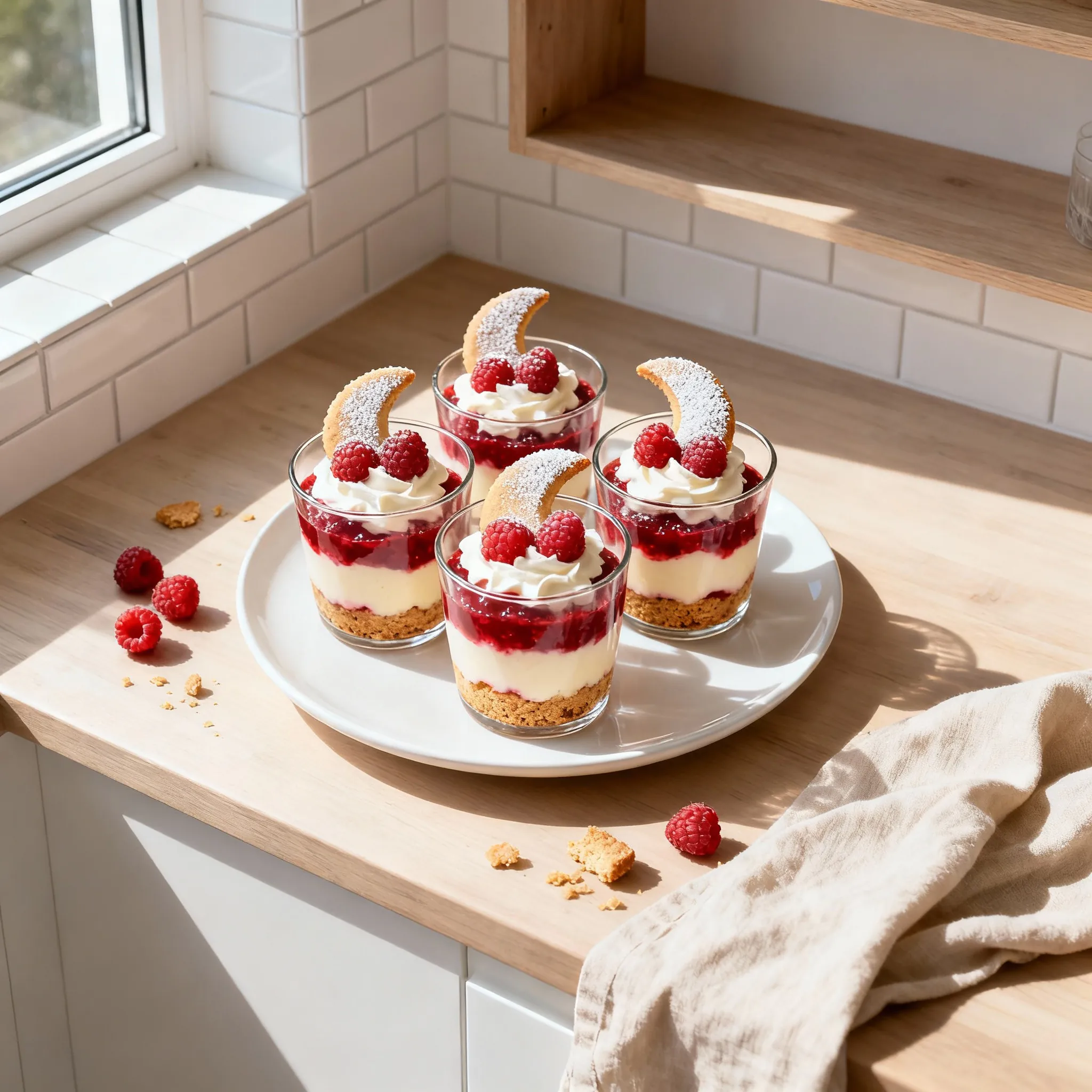 Weihnachtsdessert mit Vanillekipferl & Himbeeren im Glas