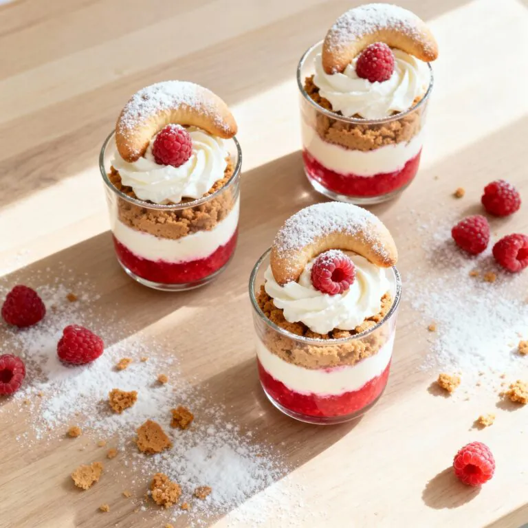Weihnachtsdessert mit Vanillekipferl & Himbeeren im Glas