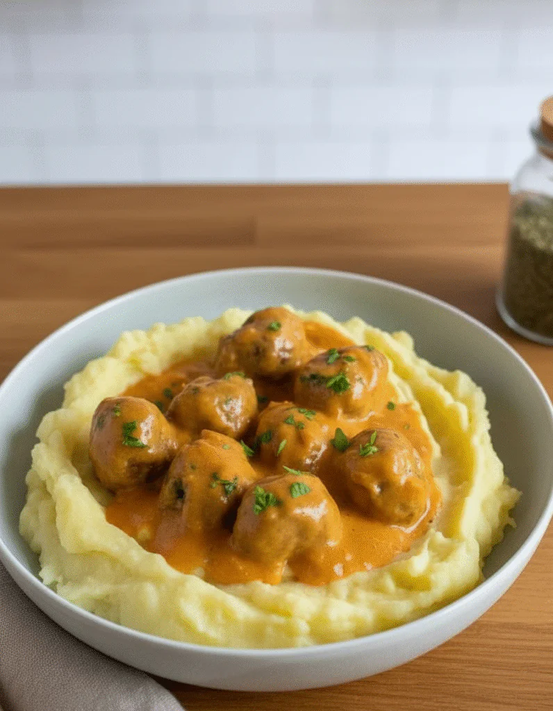 Hackbällchen in cremiger Sauce mit Kartoffelpüree Rezept – Einfaches Familienessen rezepte