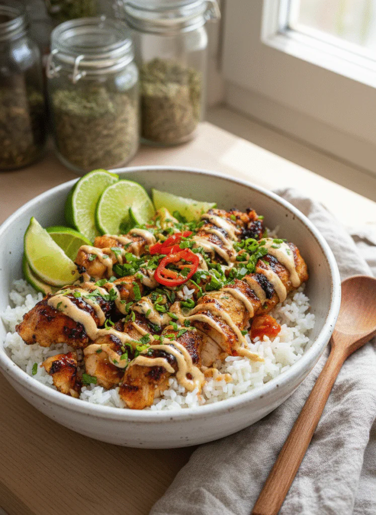 Sweet Chili Chicken Bowl mit Kokos-Limetten-Sauce – Schnell, Saftig, Sensationell rezept