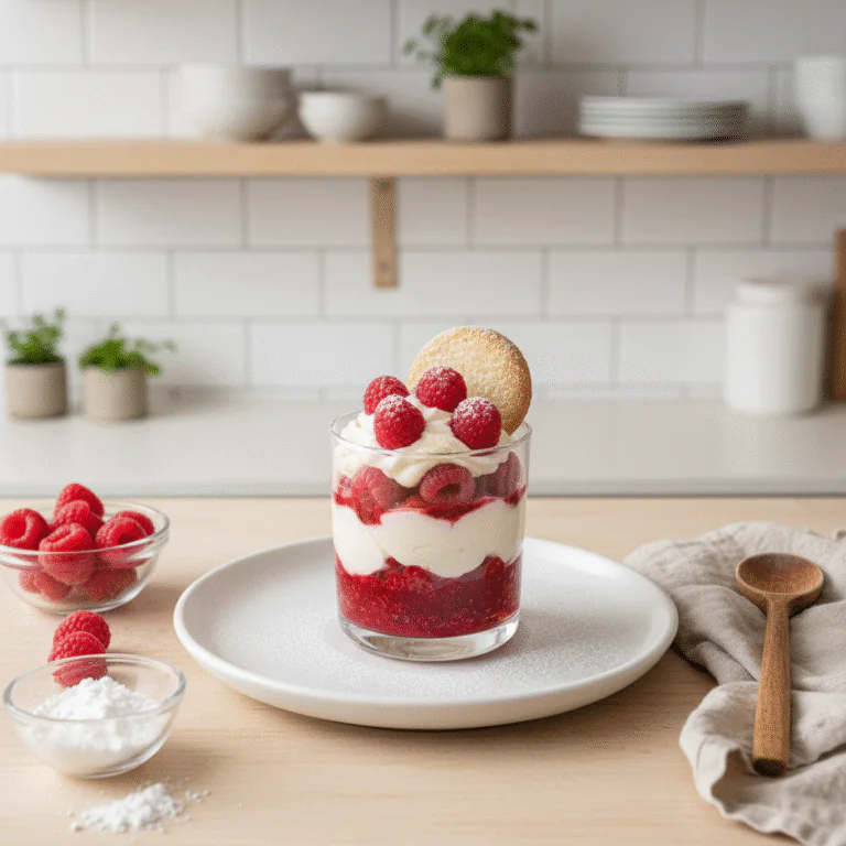 Vanillekipferl Dessert mit Himbeeren – Das schnelle Weihnachtsdessert im Glas