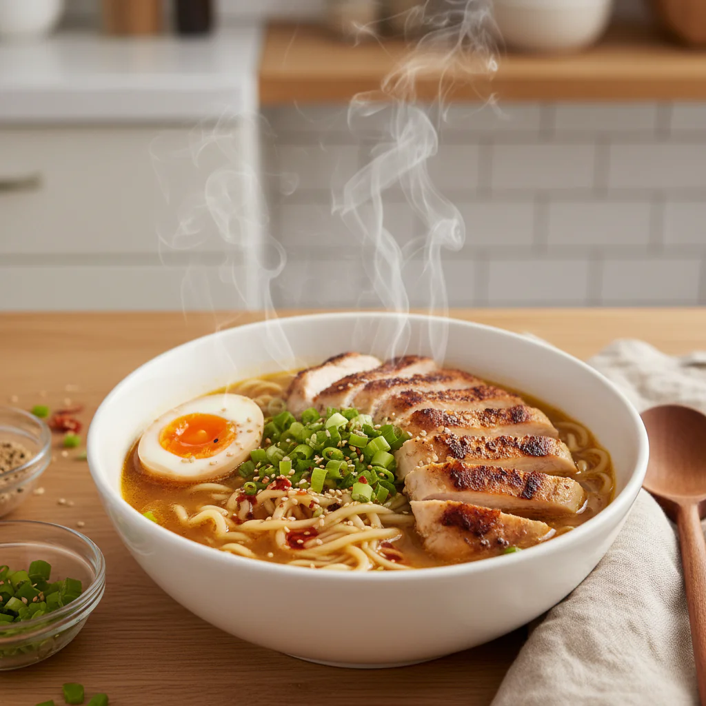 Feuriges Chicken Ramen Rezept – Cremige Knoblauchsoße 30 Min