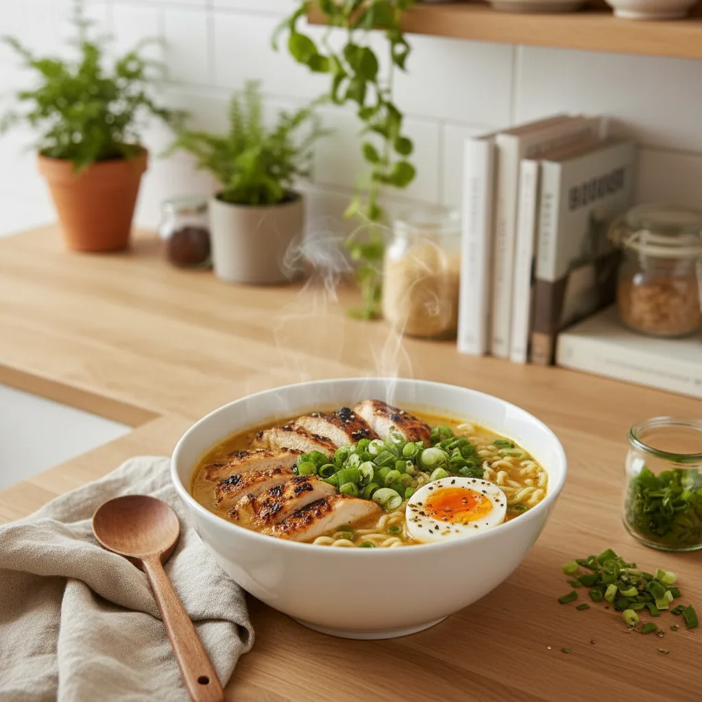 Feuriges Chicken Ramen Rezept – Cremige Knoblauchsoße 30 Min