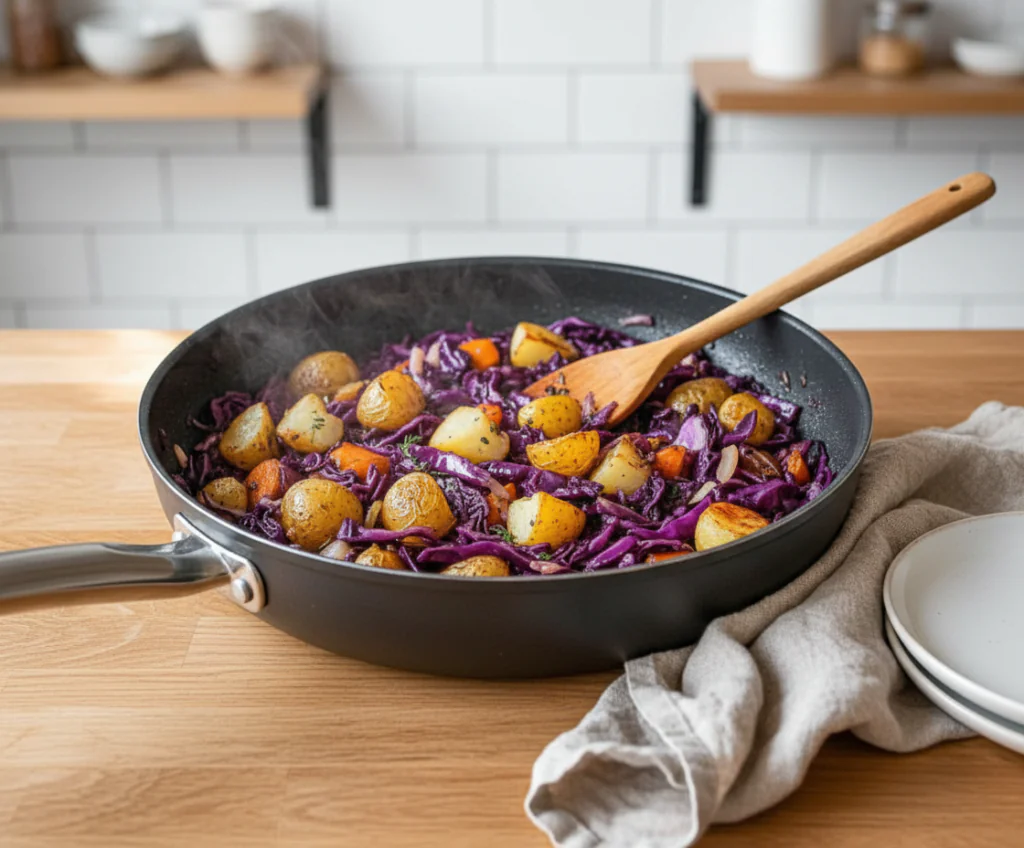 Rotkohl Pfanne mit Kartoffeln Rezept – Einfach & Herzhaft in 30 Min