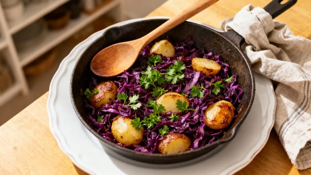 Rotkohl-Pfanne mit Kartoffeln Rezept Einfach – Vegetarisch Sättigend 40 Min