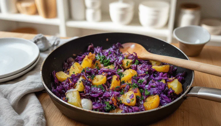 Rotkohl-Pfanne mit Kartoffeln Rezept Einfach – Vegetarisch Sättigend 40 Min