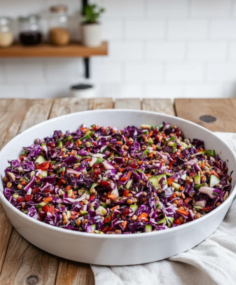 Rotkohlsalat mit Linsen Rezept – Veganer Powersalat Einfach Zubereitet