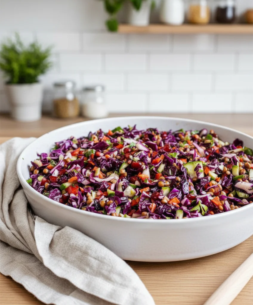 Rotkohlsalat mit Linsen Rezept – Veganer Powersalat Einfach Zubereitet