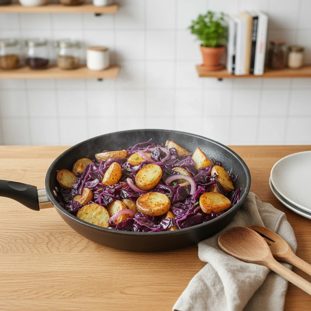 Vegetarische Rotkohl Pfanne mit Kartoffeln Rezept – Vegetarisches Wintergericht