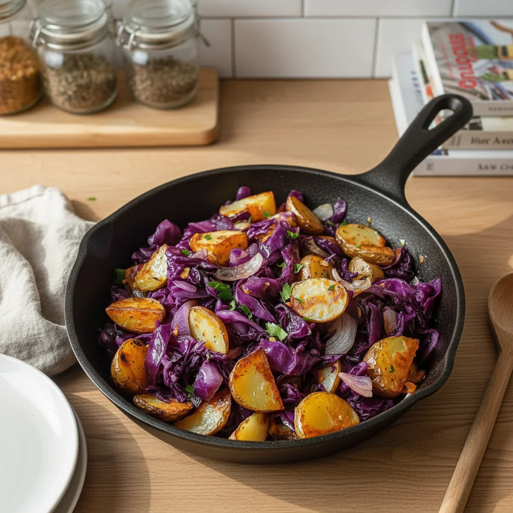 Vegetarische Rotkohl Pfanne mit Kartoffeln Rezept – Vegetarisches Wintergericht