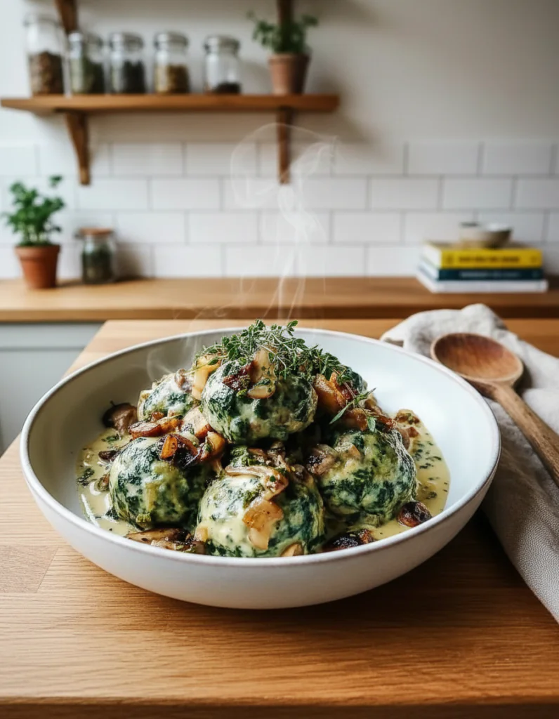 Spinatknödel mit Pilzragout Rezept