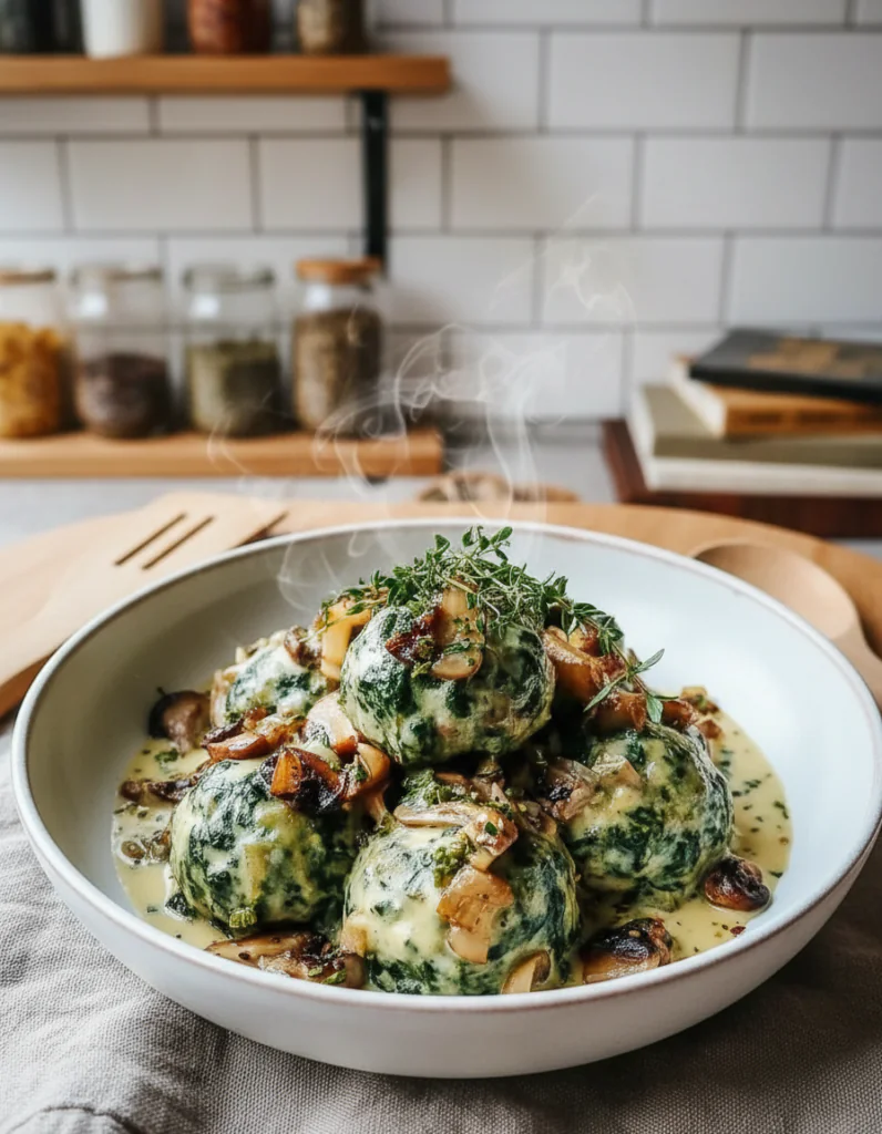 Spinatknödel mit Pilzragout Rezept