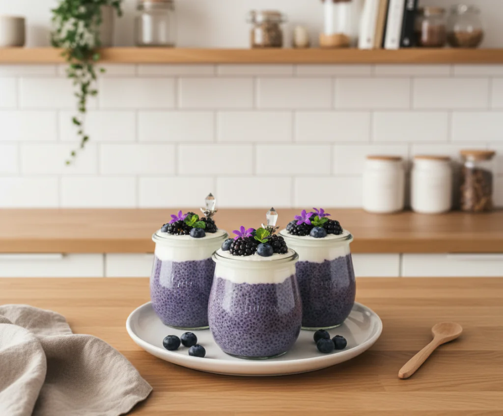 Chia Pudding mit Blaubeeren – Veganes Frühstück Rezept einfach