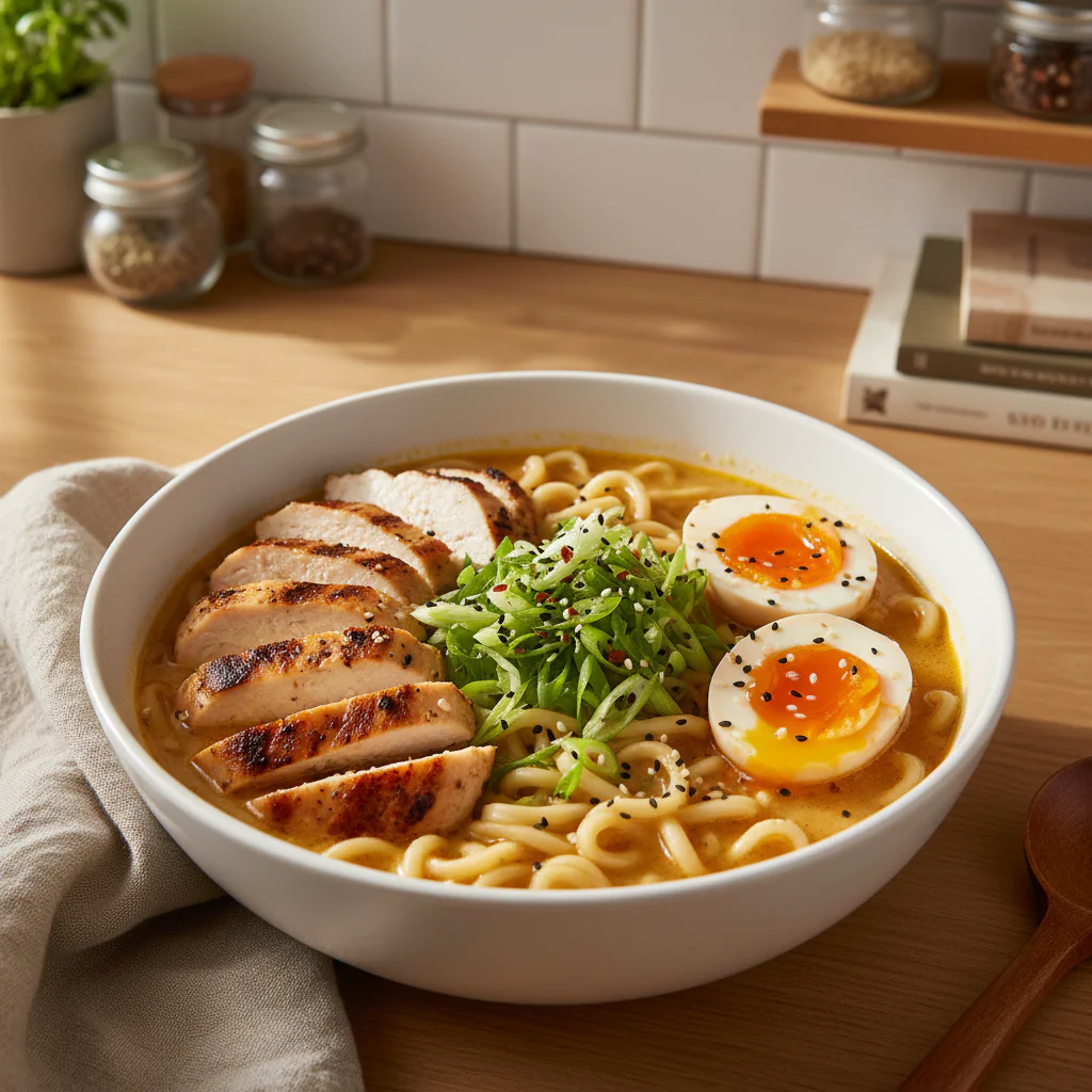 Feuriges Chicken Ramen Rezept – Cremige Knoblauchsoße in 30 Min