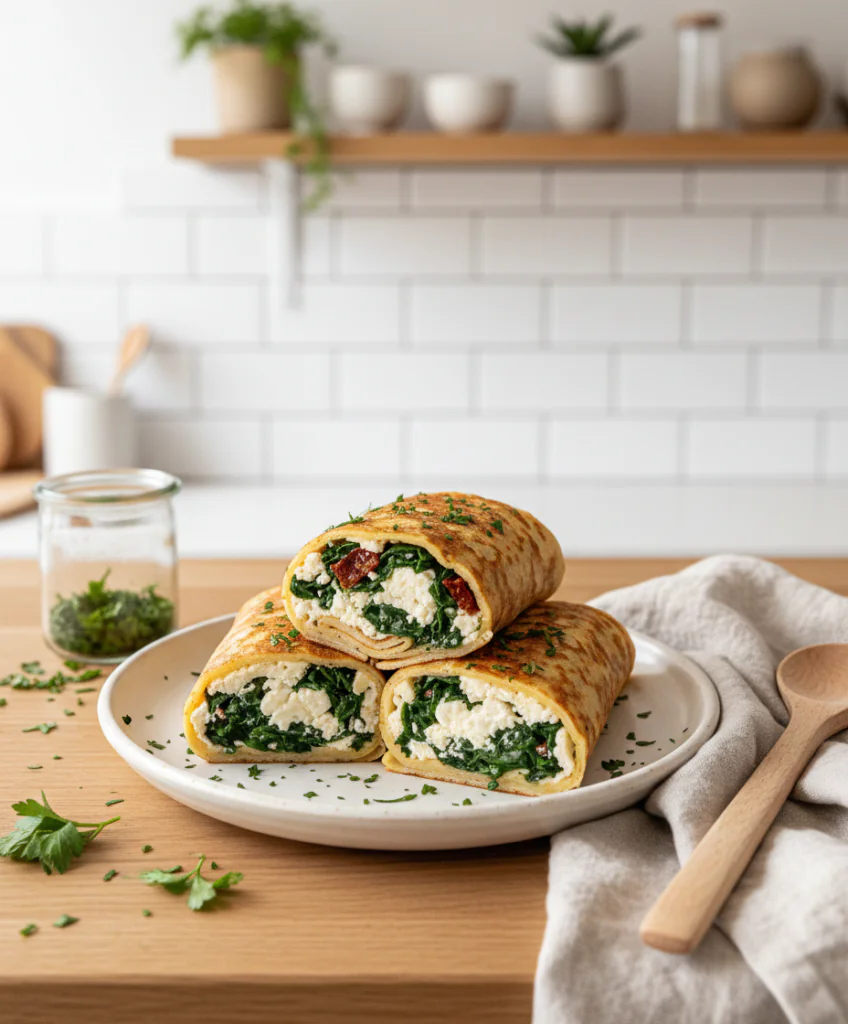 Keto Pfannkuchen Wraps mit Spinat und Feta – Einfach & schnell Rezept