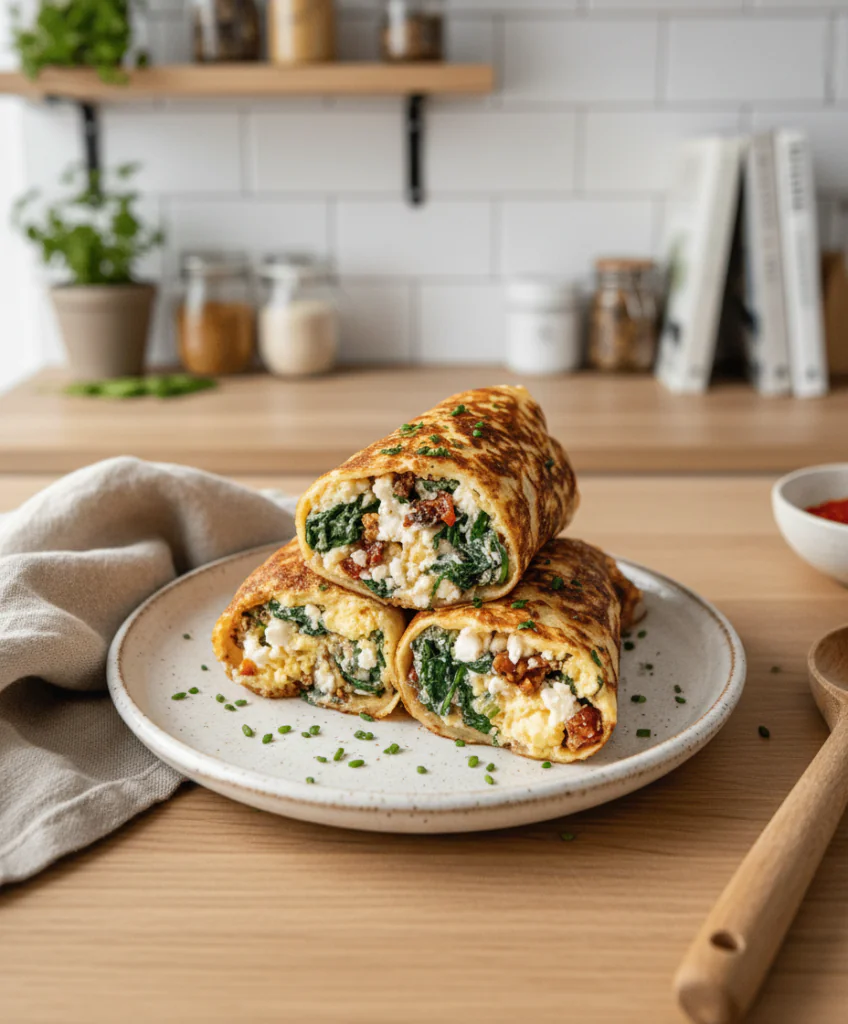 Keto Pfannkuchen Wraps mit Spinat und Feta – Low-Carb Rezept