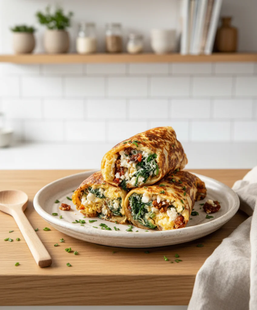 Keto Pfannkuchen Wraps mit Spinat und Feta – Low-Carb Rezept