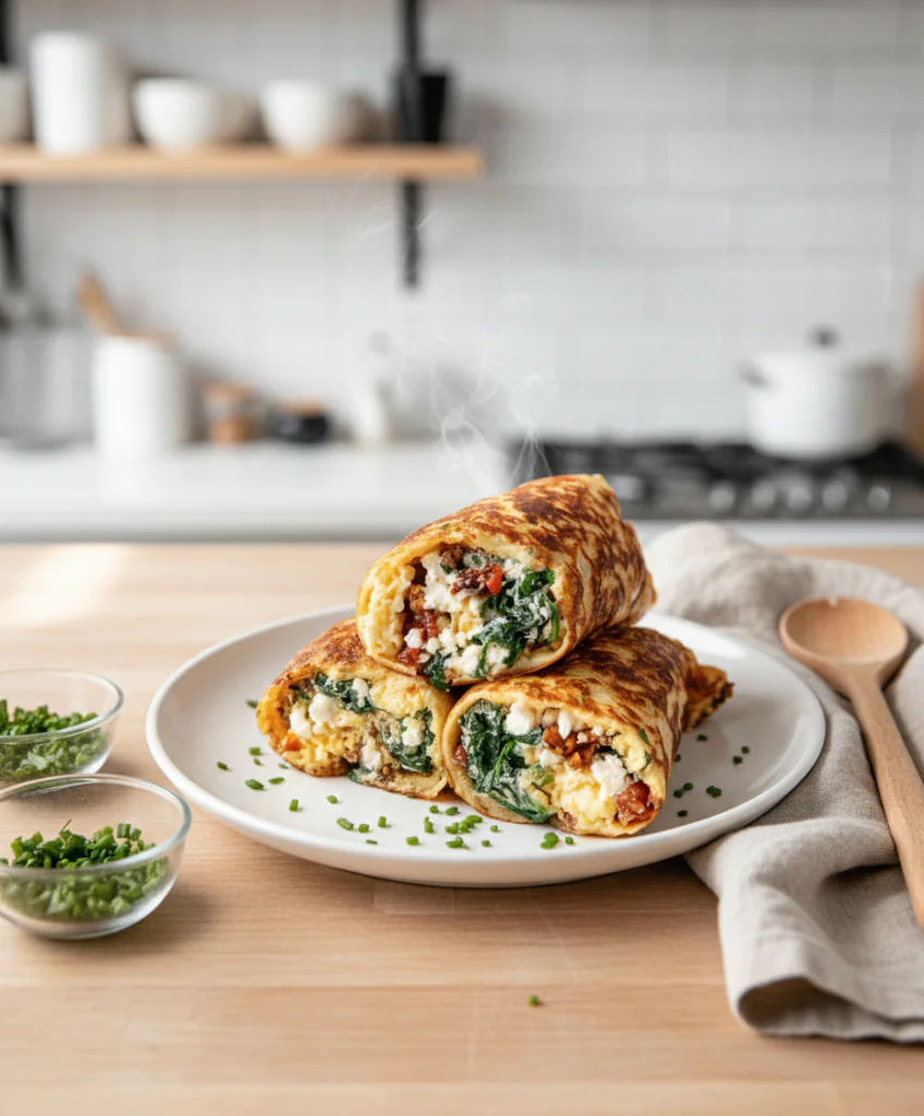 Keto Pfannkuchen Wraps mit Spinat und Feta – Low-Carb Rezept