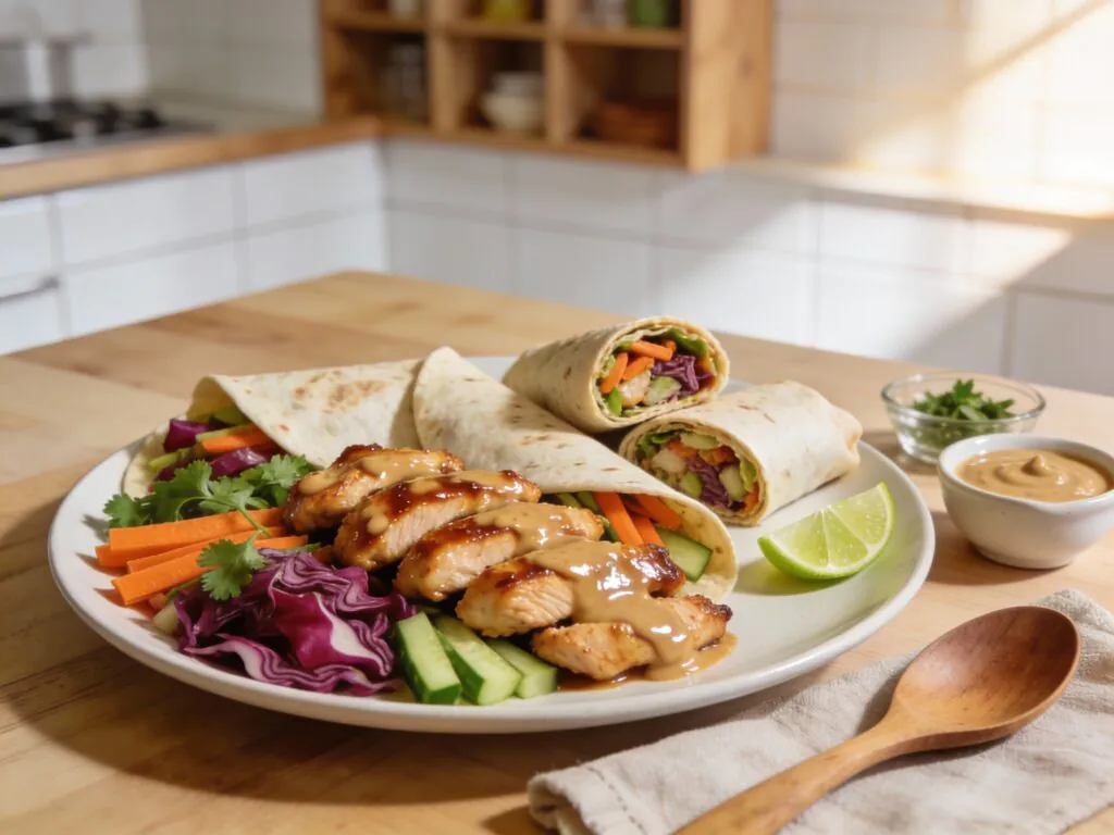 Thai Erdnuss Hähnchen Wraps – Schnelles einfaches Rezept