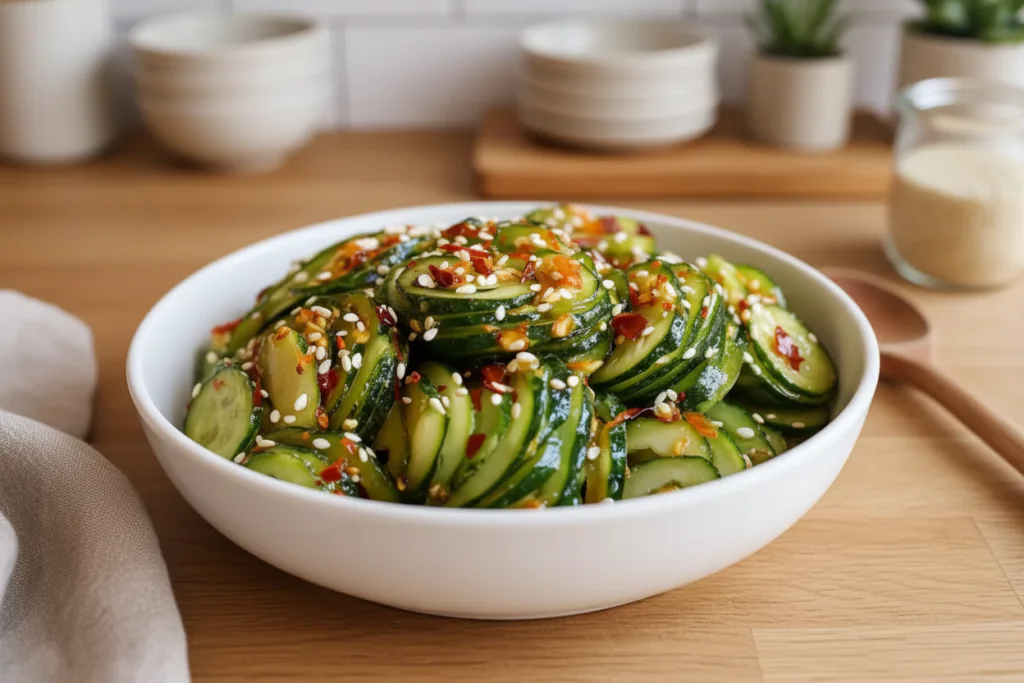 Asiatischer Gurkensalat mit Chili Sesam