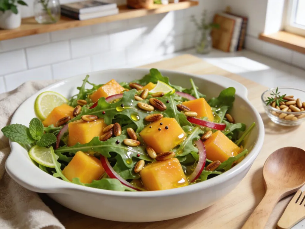 Rucola Mango Salat mit Pinienkernen schnelle Rezept