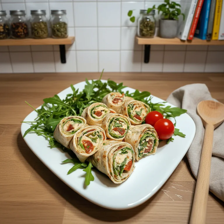Vegetarische Wrap-Röllchen mit Rucola und Tomaten 9 Vegetarische Wrap Rollchen mit Rucola und Tomaten rezept